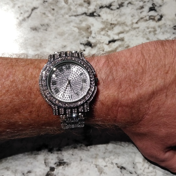 18K White Gold Plated Iced Out Quartz Watch - Picture 7 of 8